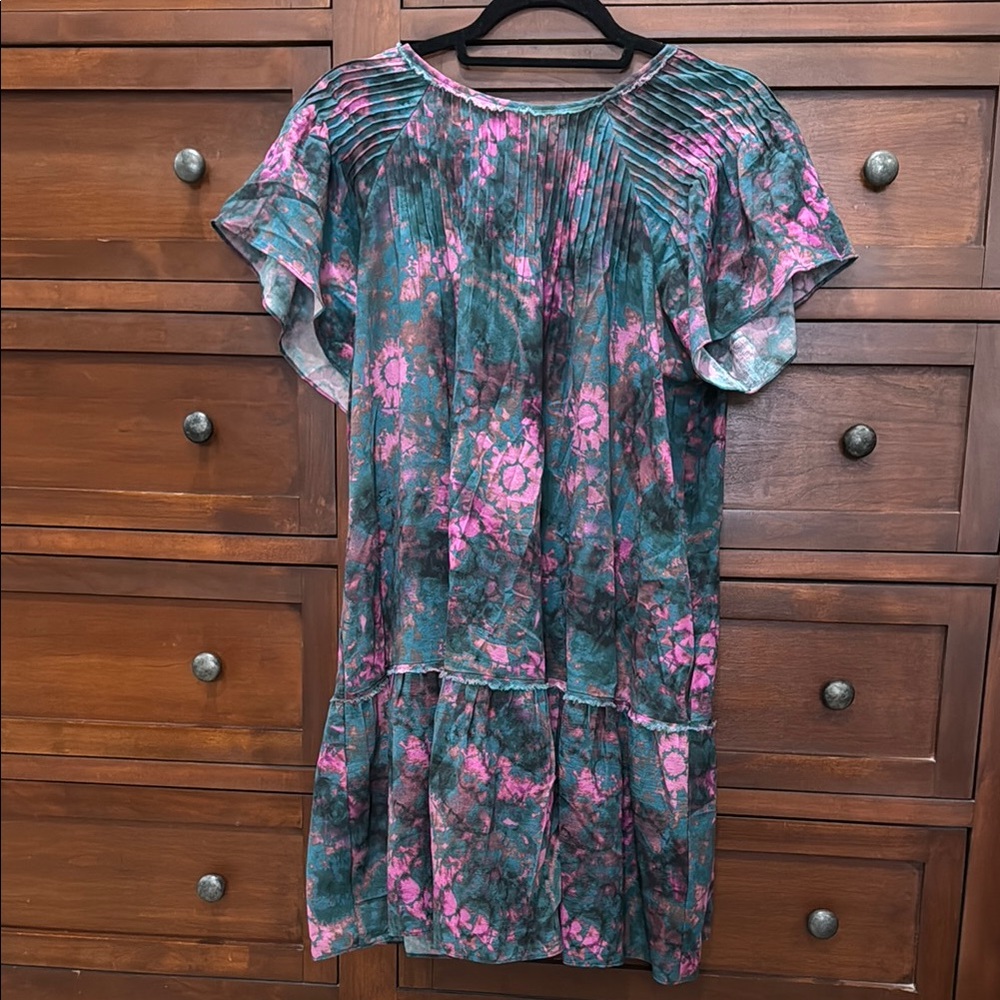Pink and Green Flutter Sleeve Sundress